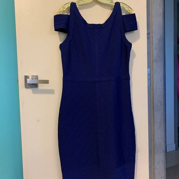 JS Collection bandage dress, cobalt blue, Sz 14, cold shoulder, body con, EUC - Picture 1 of 14